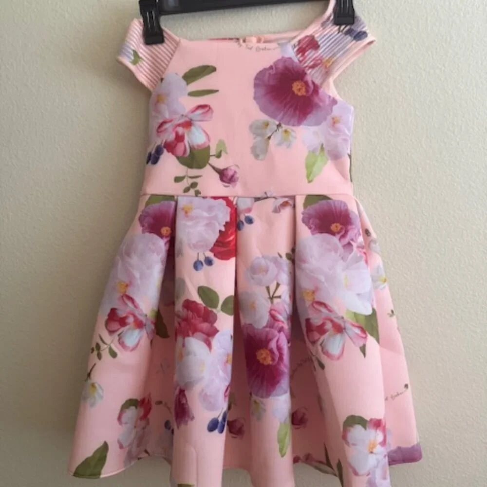 Girls Baker by Ted Baker Apricot Orange Floral Scuba Dress - Picture 2 of 4